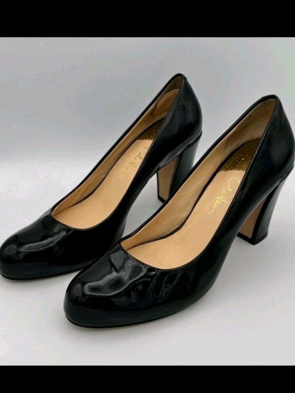 Cole Haan Classic Black Patent Block Heel Pumps